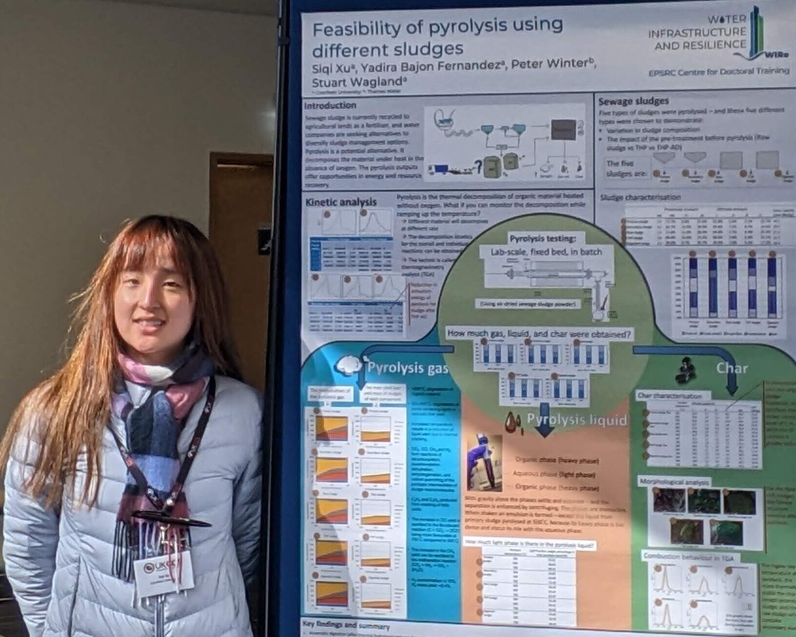 Siqi stands next to her conference poster