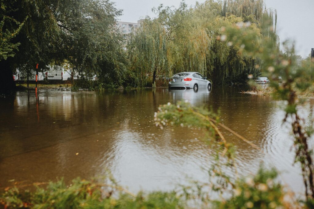 car on a flooded road